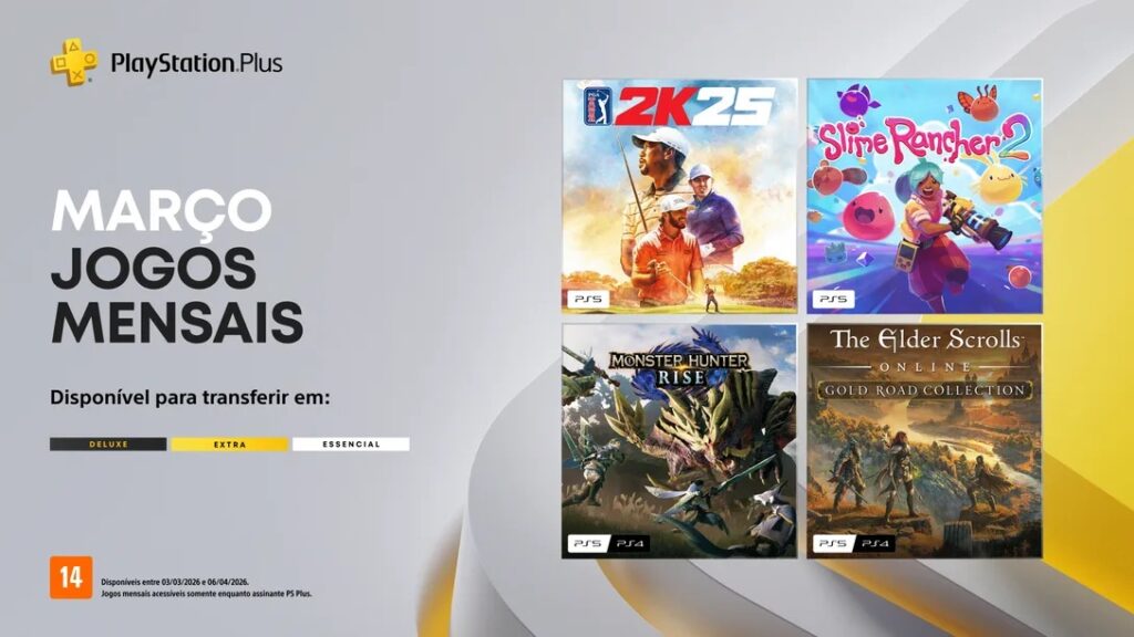 PS Plus Essential de março de 2026 aposta no esporte e na variedade; confira os jogos confirmados