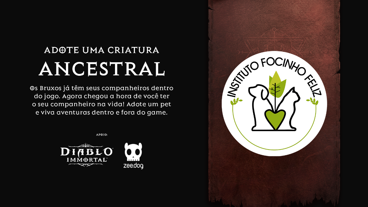 Diablo Immortal lança campanha em apoio à adoção responsável de animais no Brasil