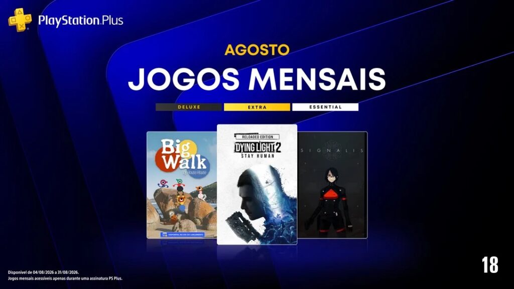 PS Plus Essential de agosto de 2026 é revelada com Dying Light 2, Big Walk e Signalis